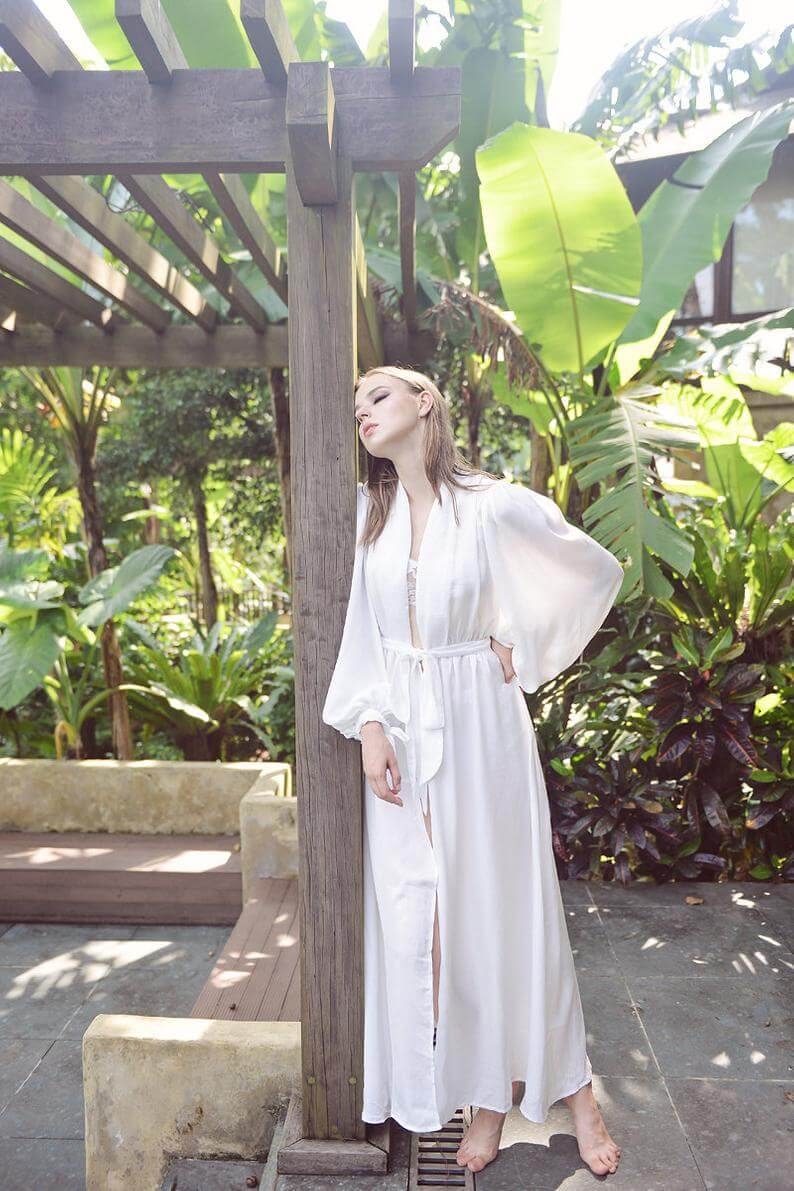 Puff Sleeve Silk Robe