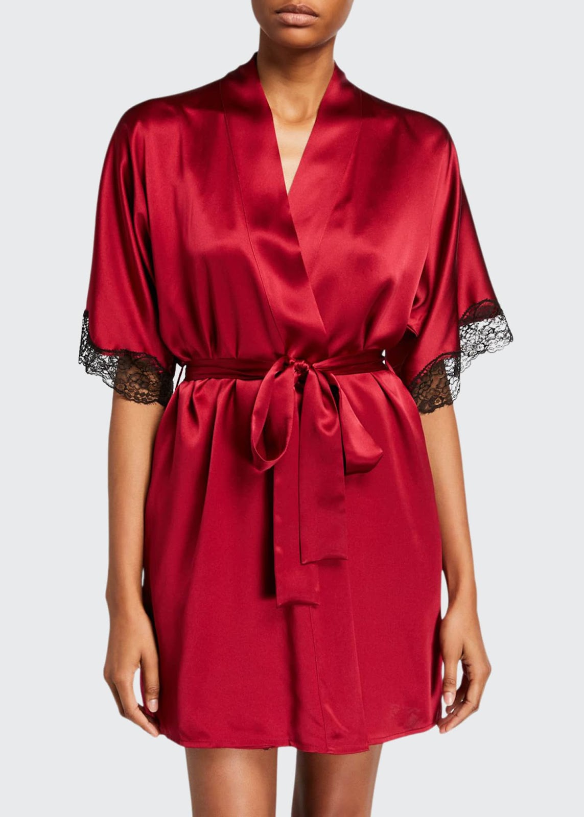 Bijoux Silk Short Robe With Lace