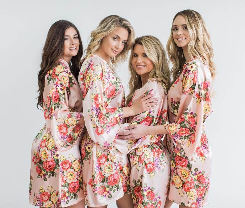 Short Floral Satin Robe
