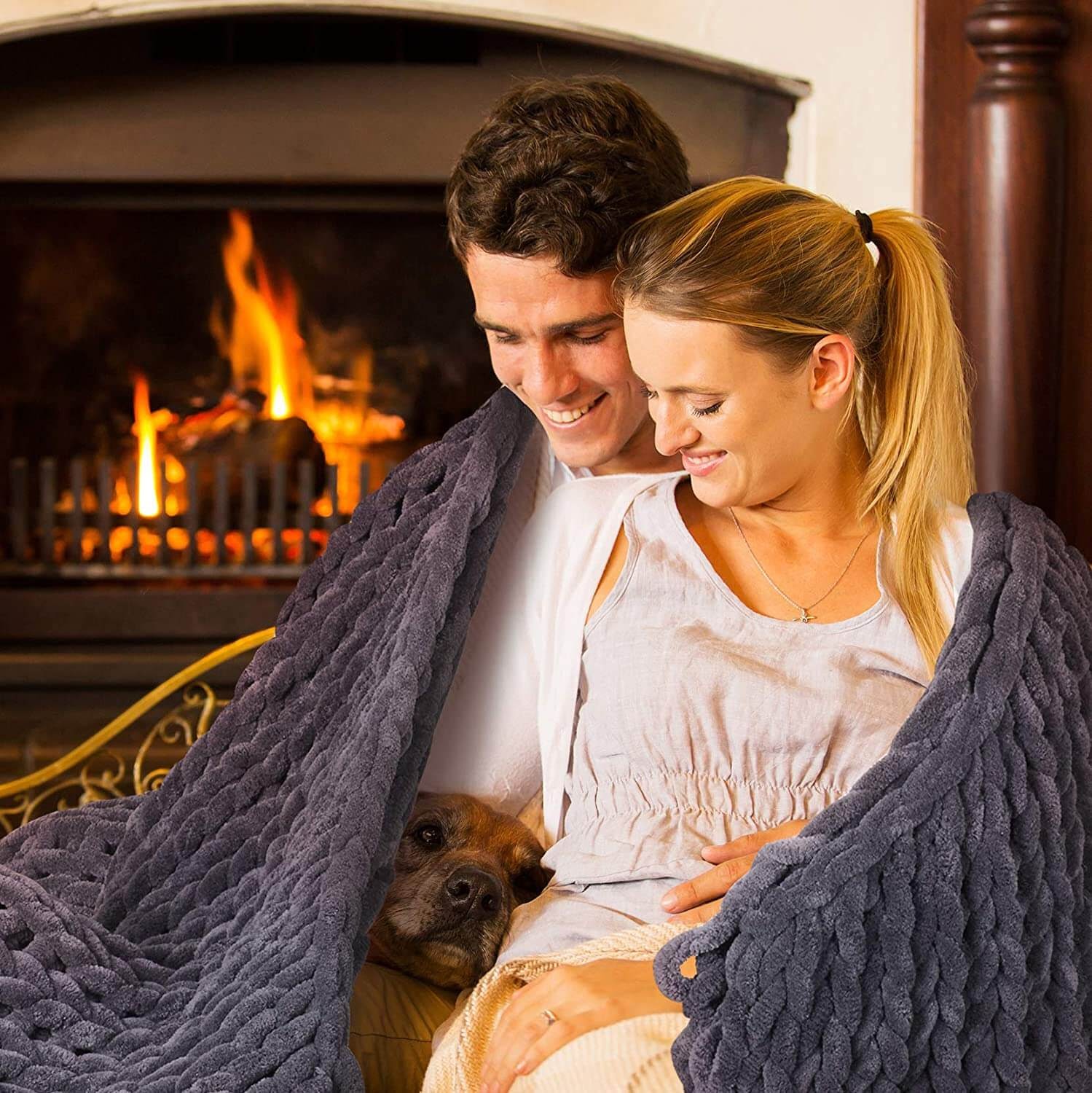 Chunky Hand Knit Wool Blanket