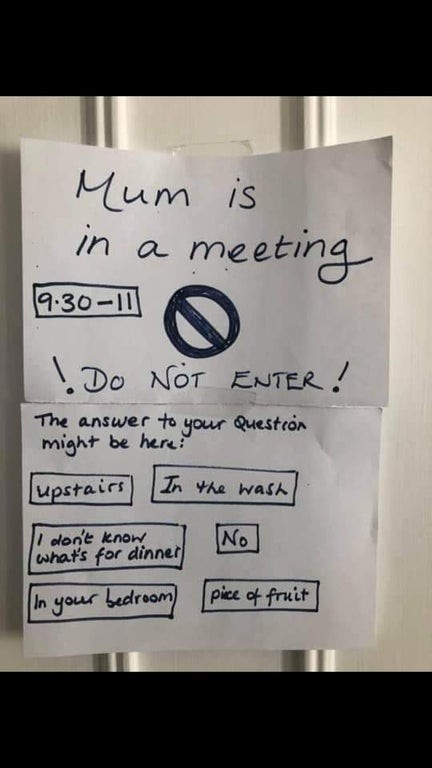 Note to children during work meeting