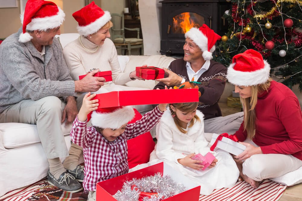 Family exchanging presents on Christmas
