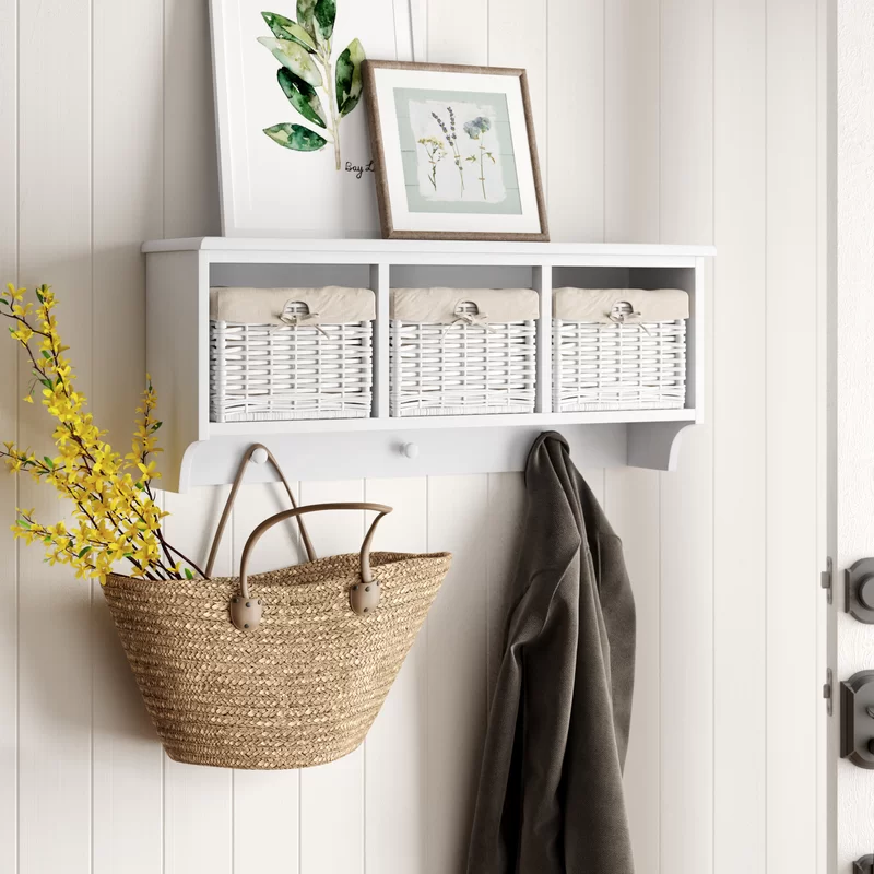 Amias Floating Storage Shelf Wall Mounted Coat Rack