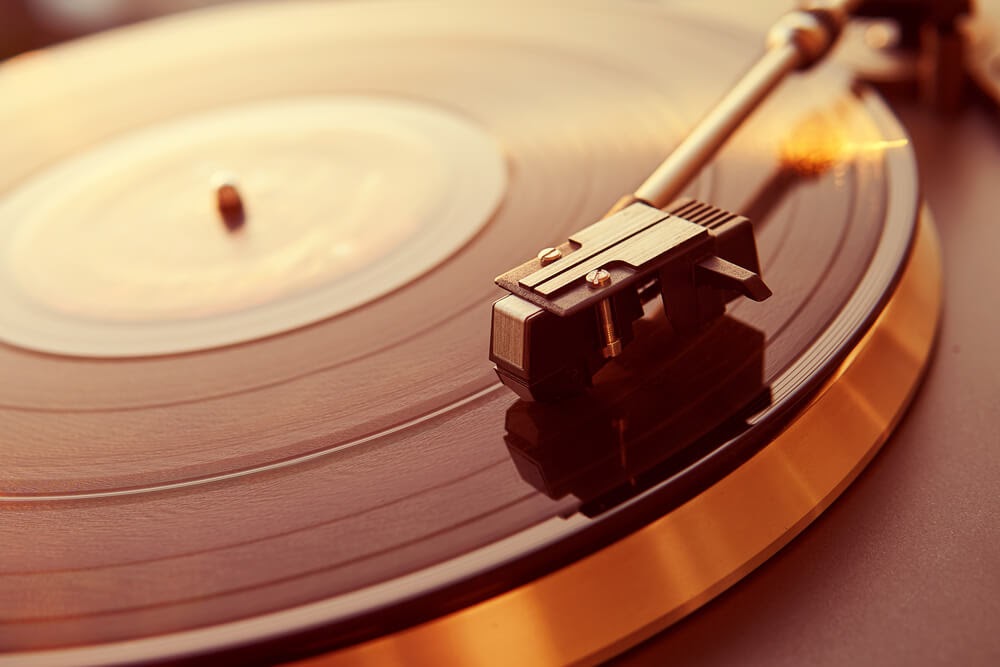 close-up of a turntable playing music