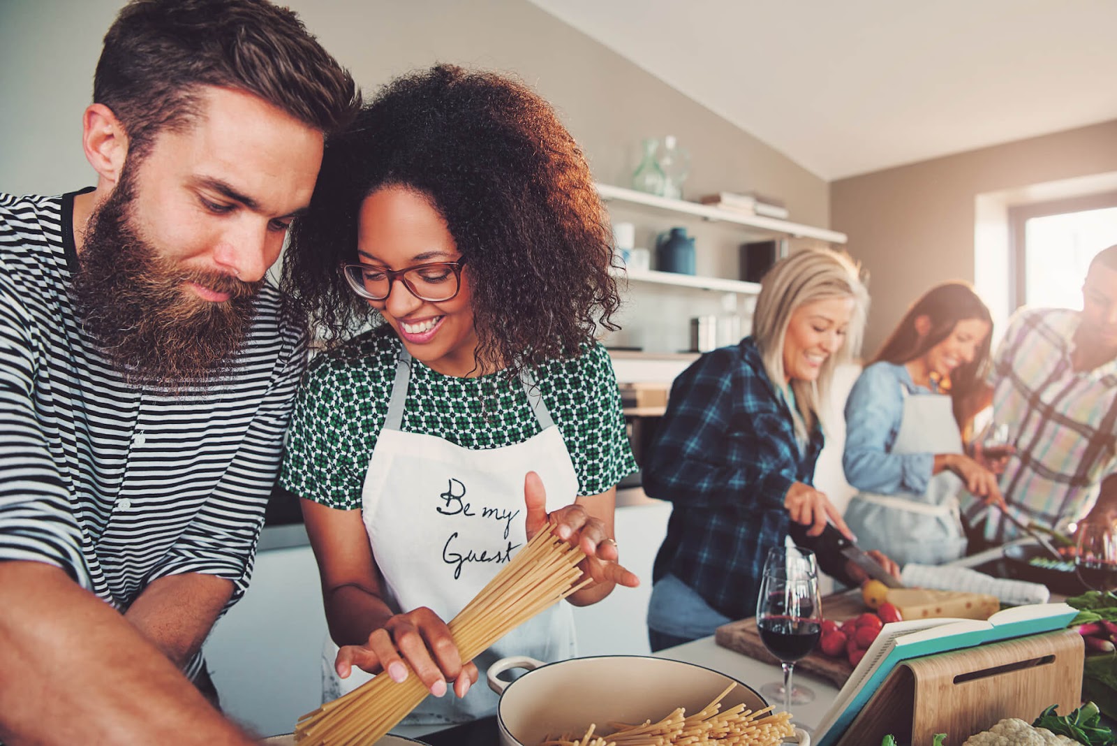 Man and woman working on a recipe together