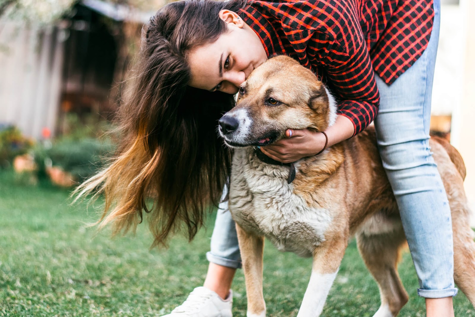 Woman hugging her dog