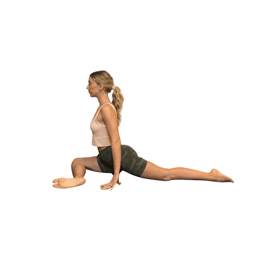 Woman in half pigeon position