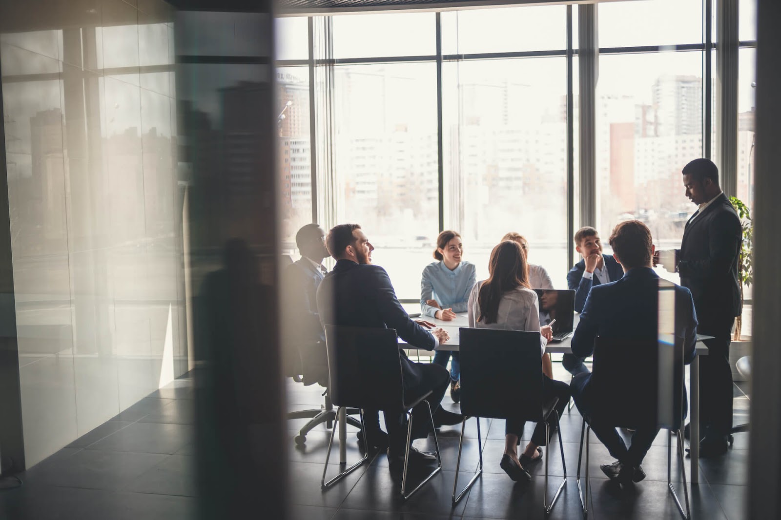 Meeting happening in a conference room