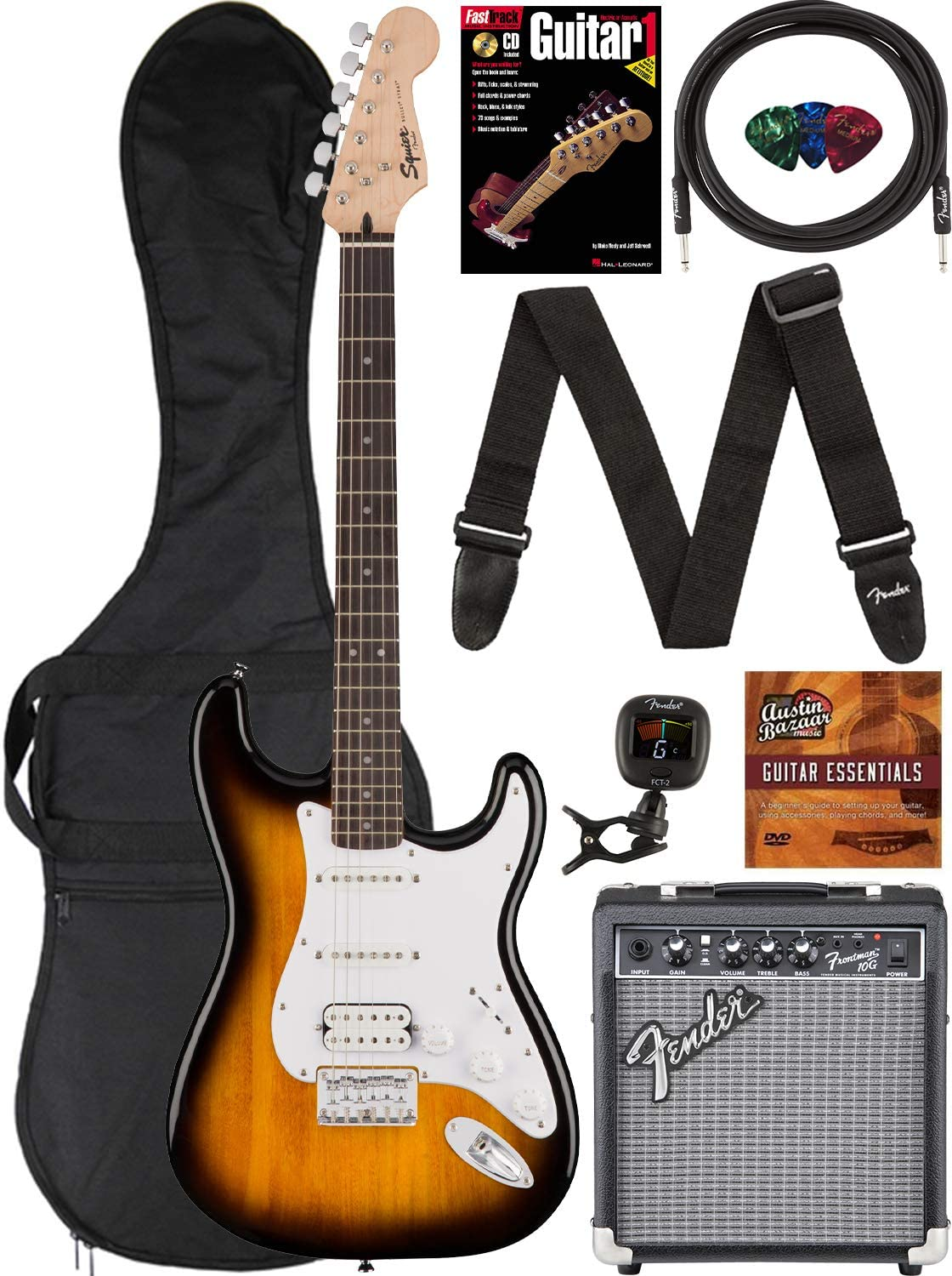 Squier Stratocaster Electric Guitar Pack with Fender Frontman 10G Amp