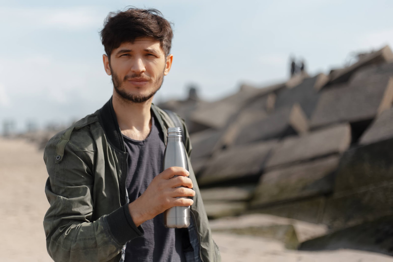 Man holding a water bottle