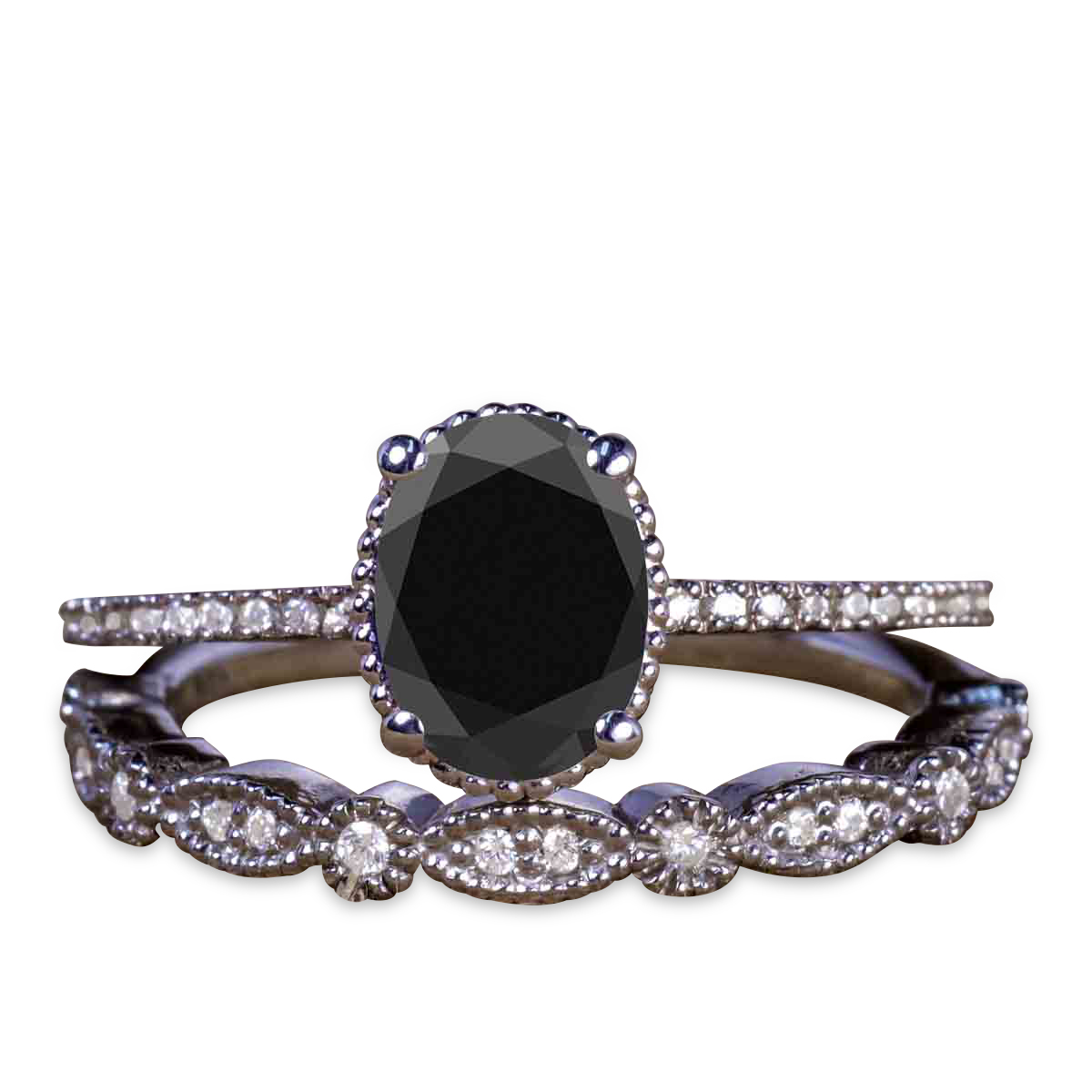 Oval Black Diamond Wedding Set