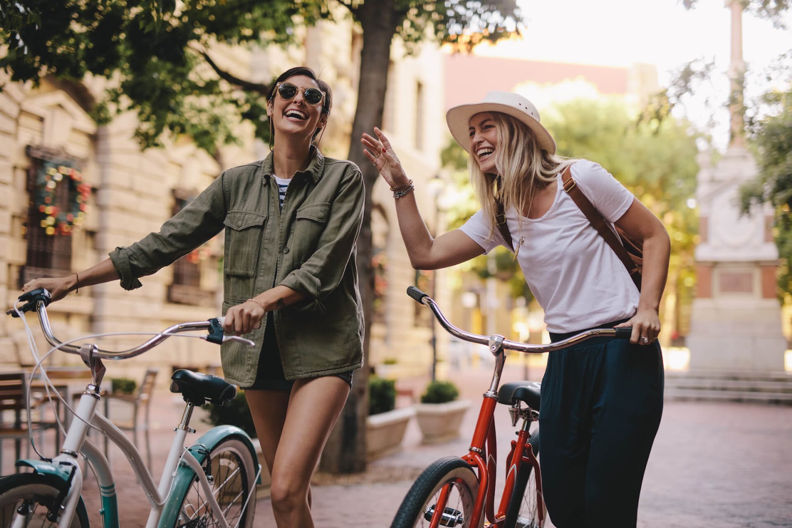 Ladies enjoying the town on their bikes