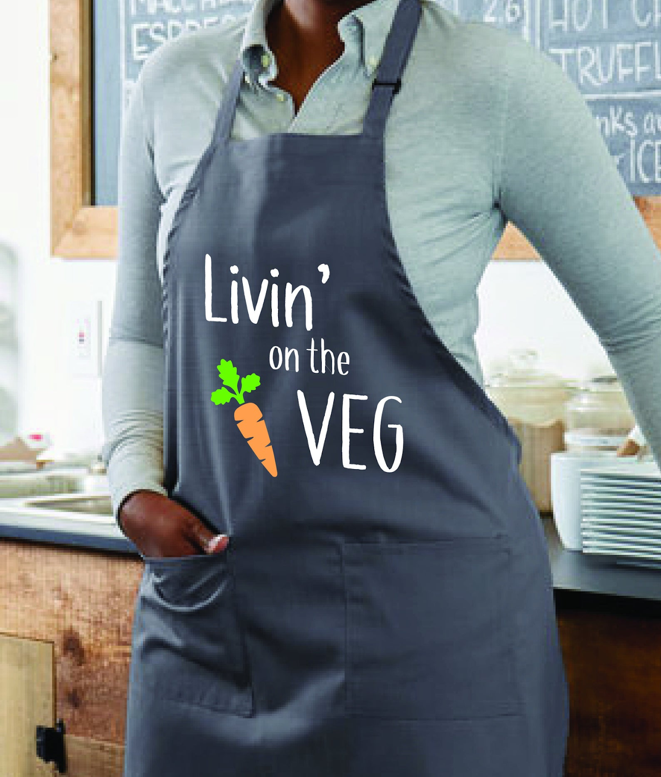 Vegan Apron that says Livin' on the Veg