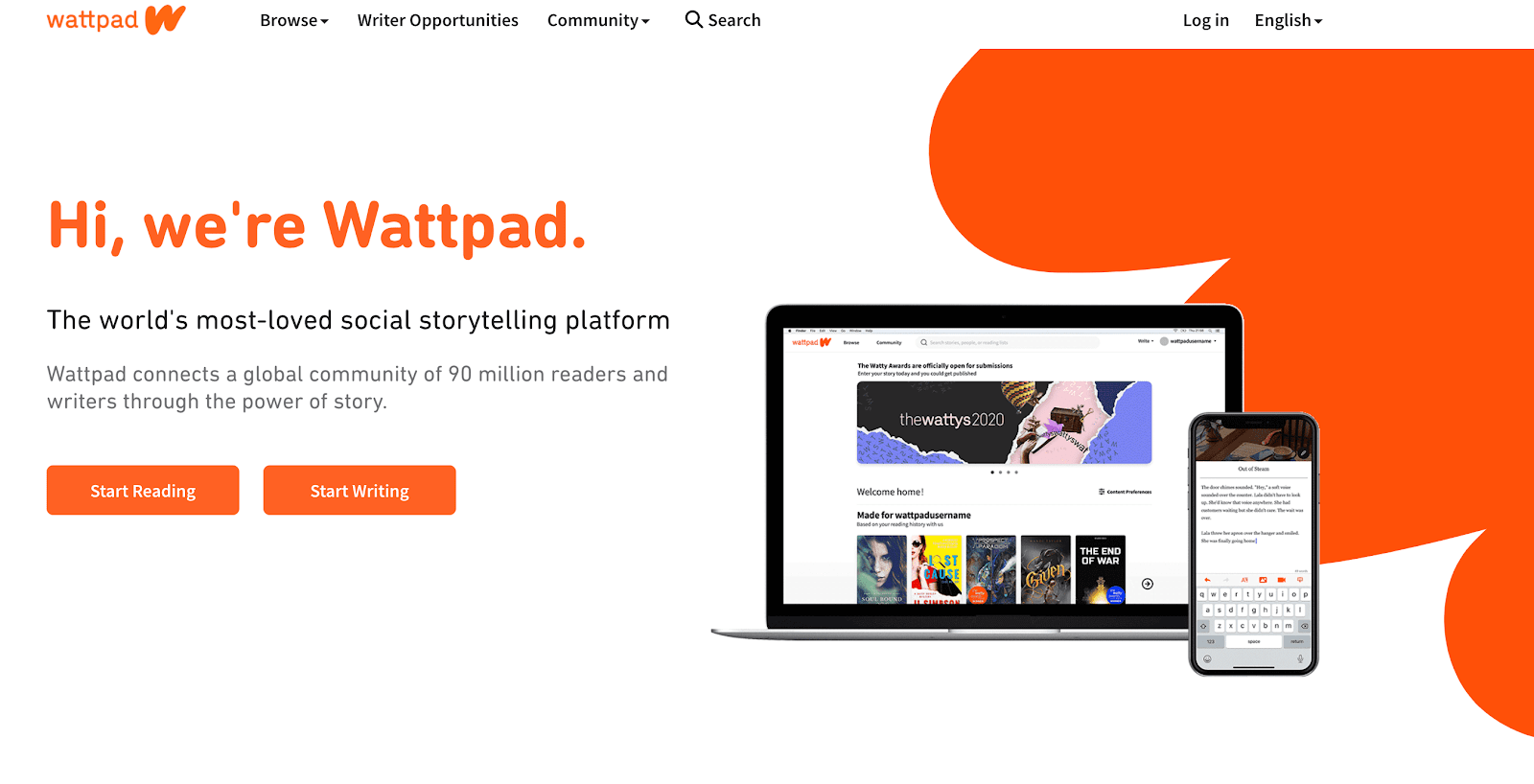 Screenshot of Wattpad's home screen