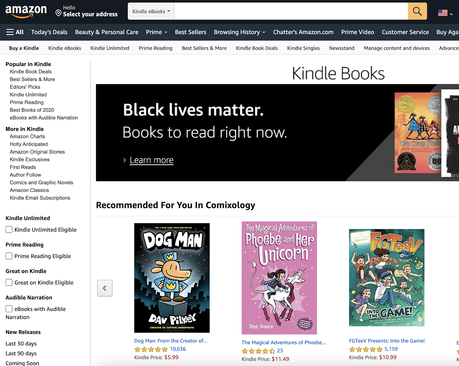 Amazon Kindle Books Screen