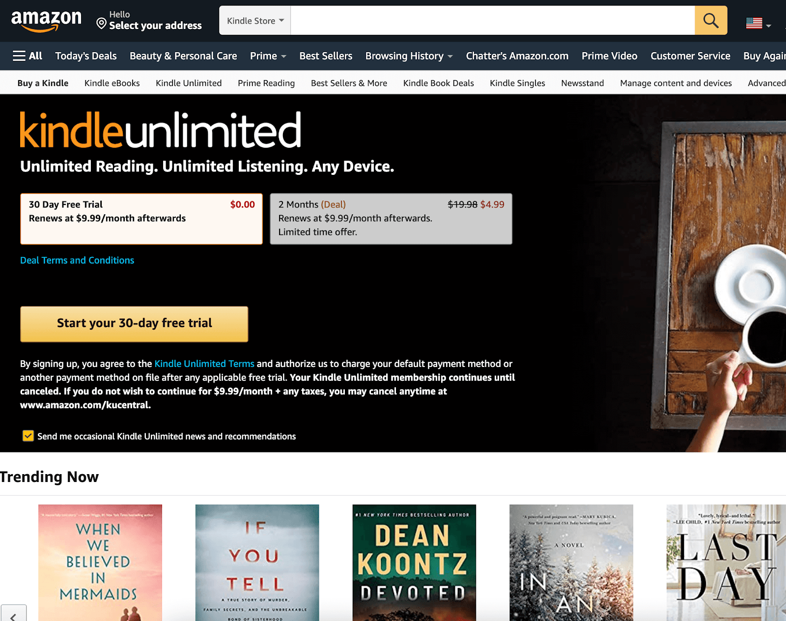 Kindle Unlimited home scree