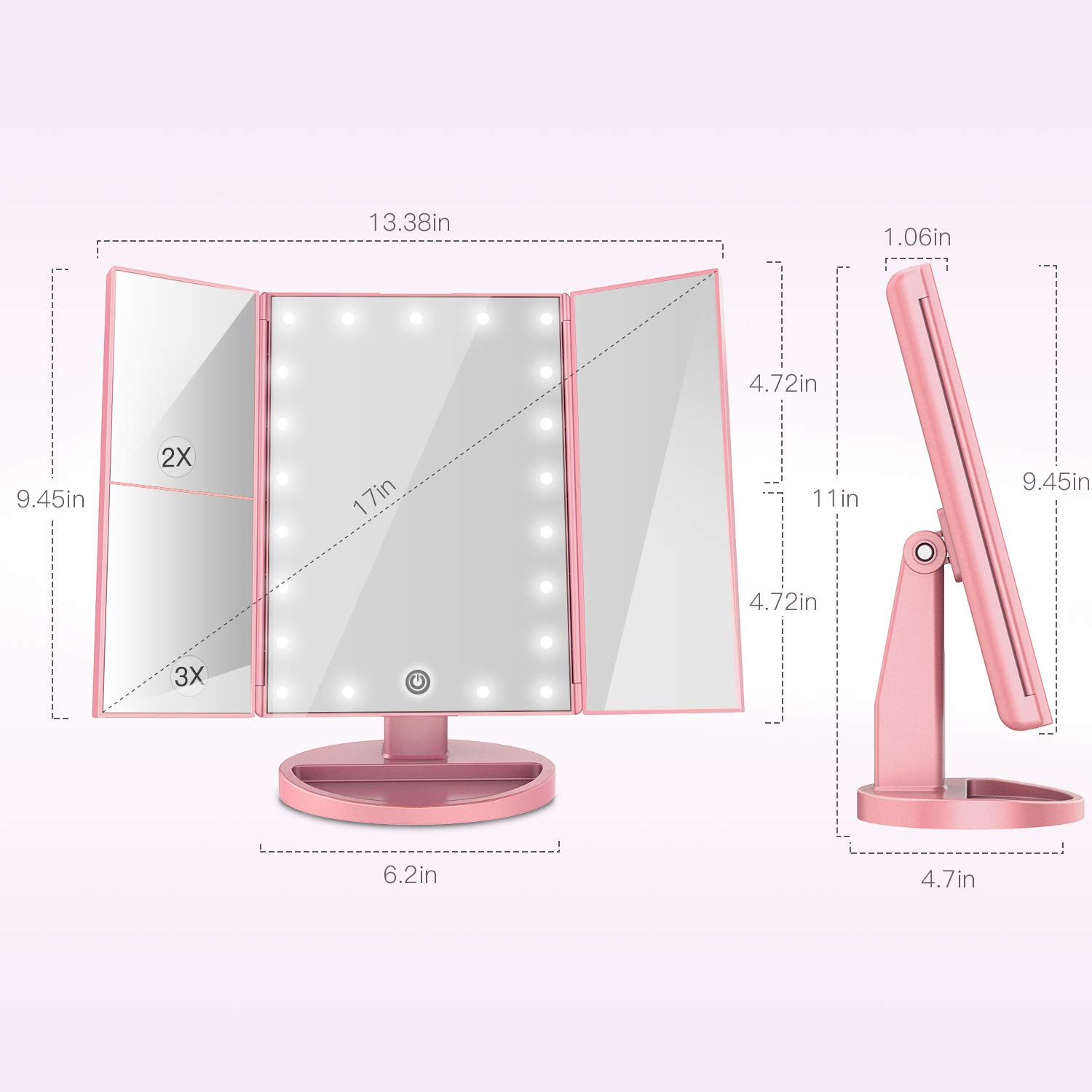 Lighted makeup mirror