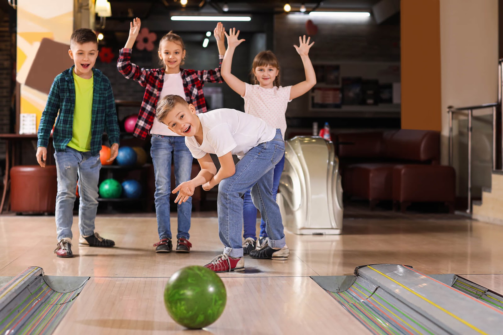 Group of kids bowling