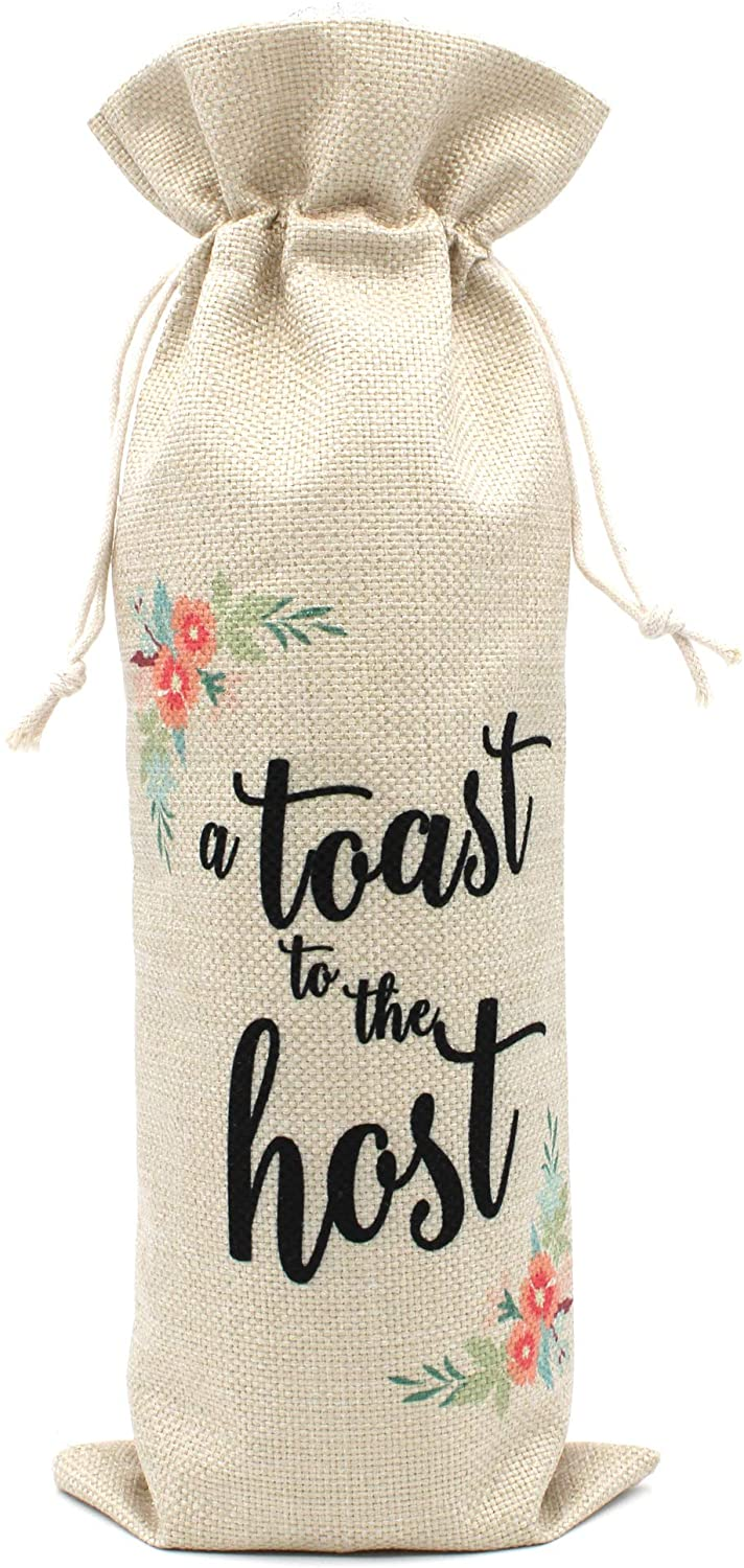 A toast to the host wine burlap wine bag