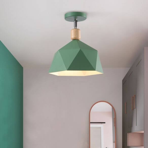 Green geometric semi-flush ceiling light