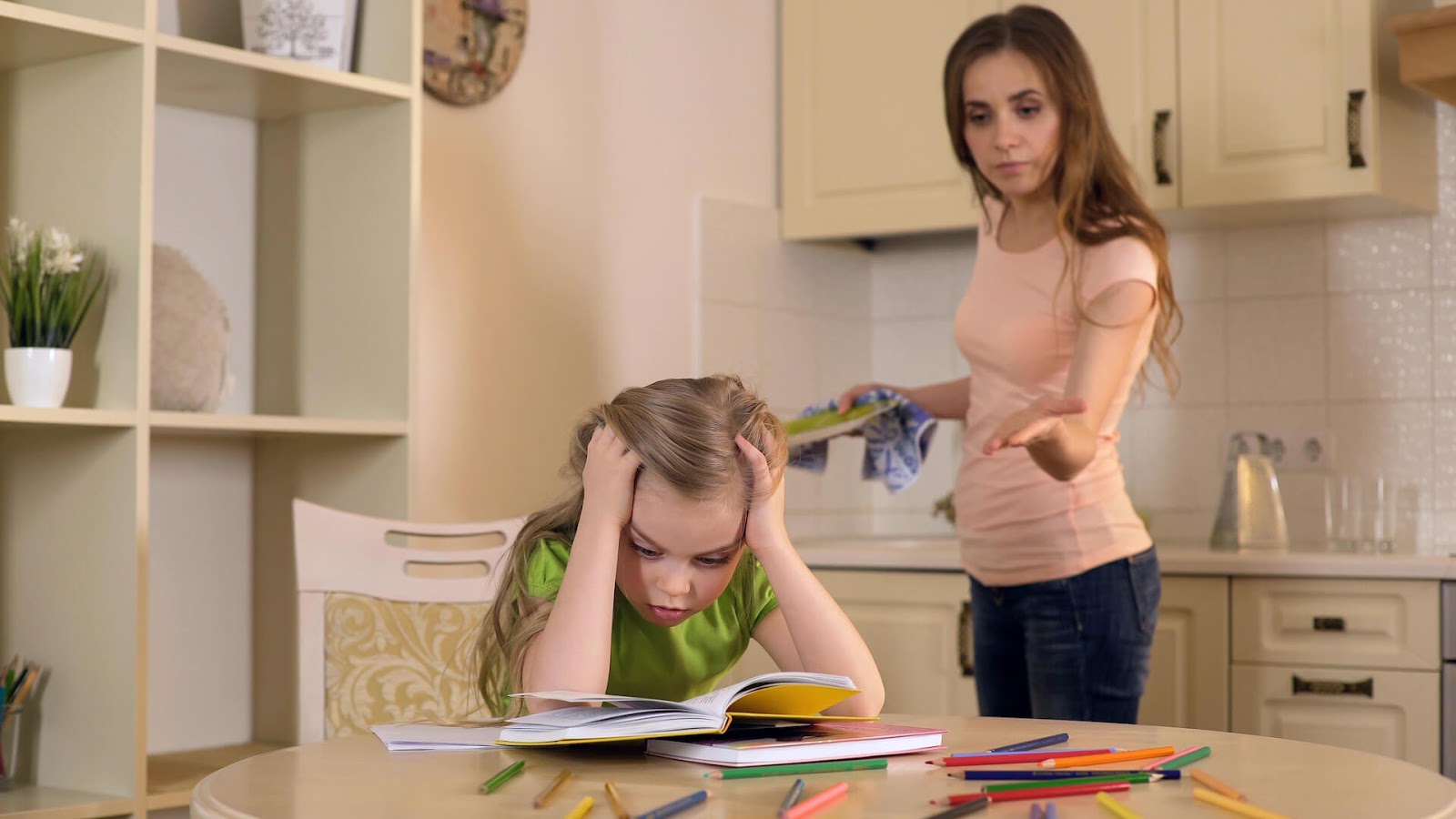 Mom motioning to daughter in a frustrating manner
