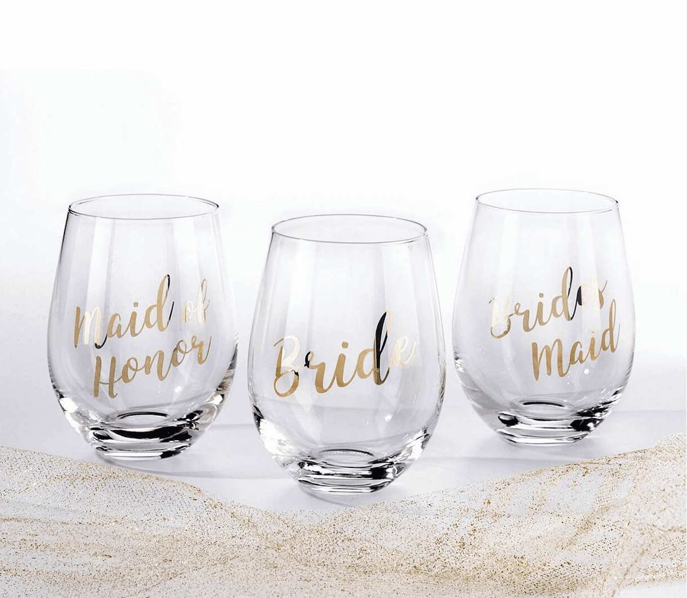 Lillian Rose Gold Maid of Honor, Bride and Brides Maid glasses