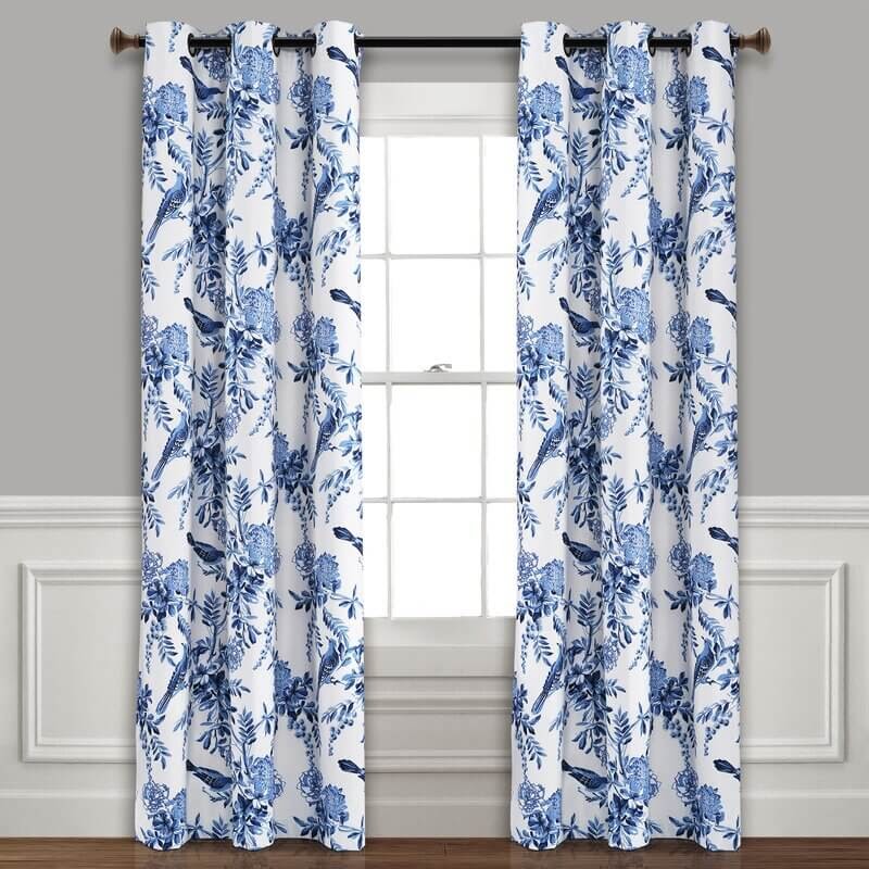 Blue and white paisley curtains