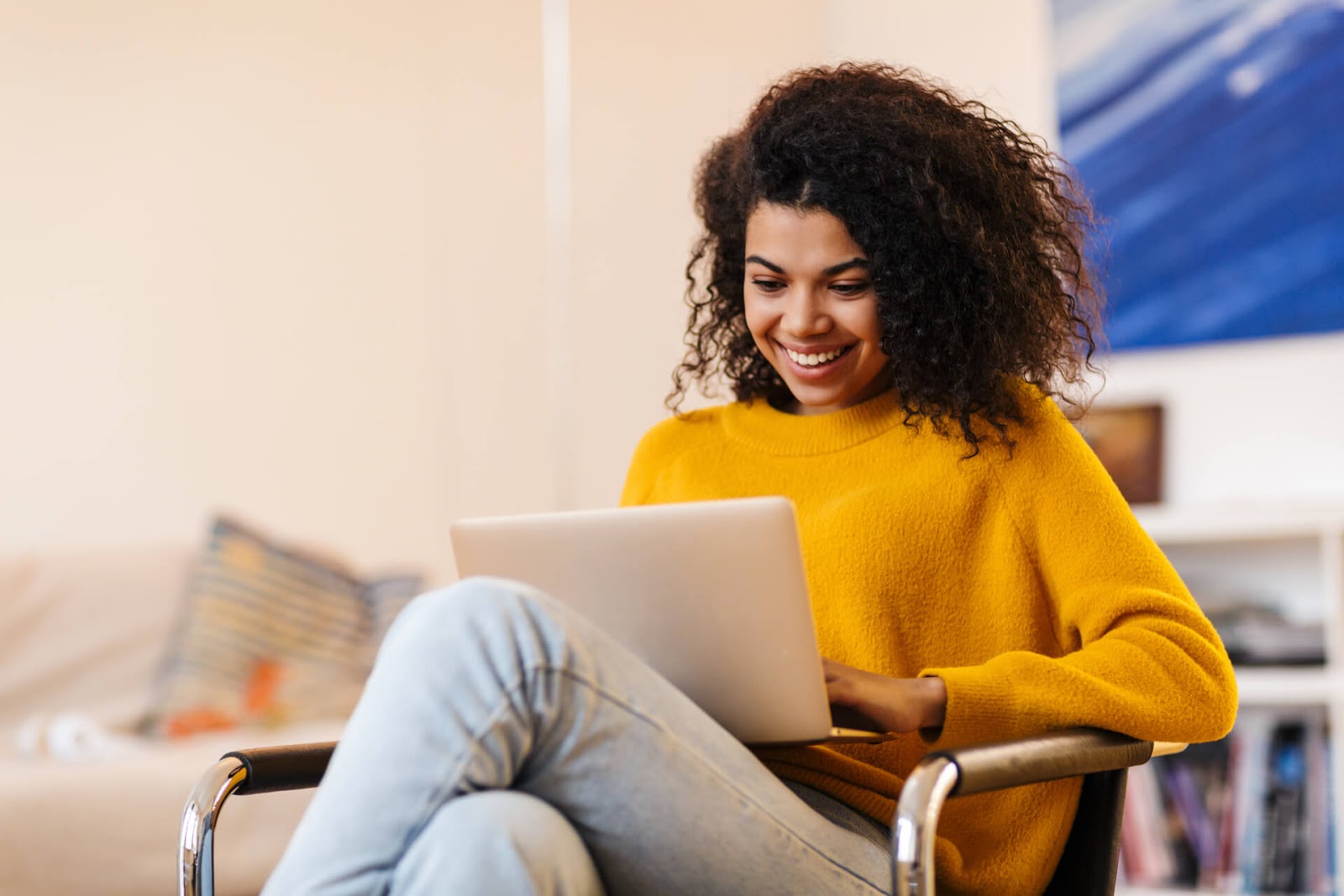 Woman enjoying writing on her blog
