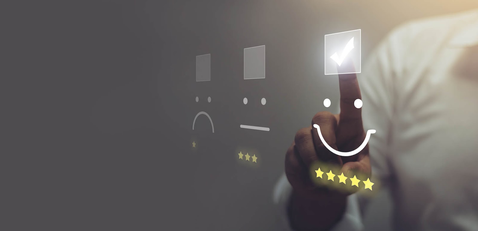 Man leaving a review on a super fancy, high tech computer