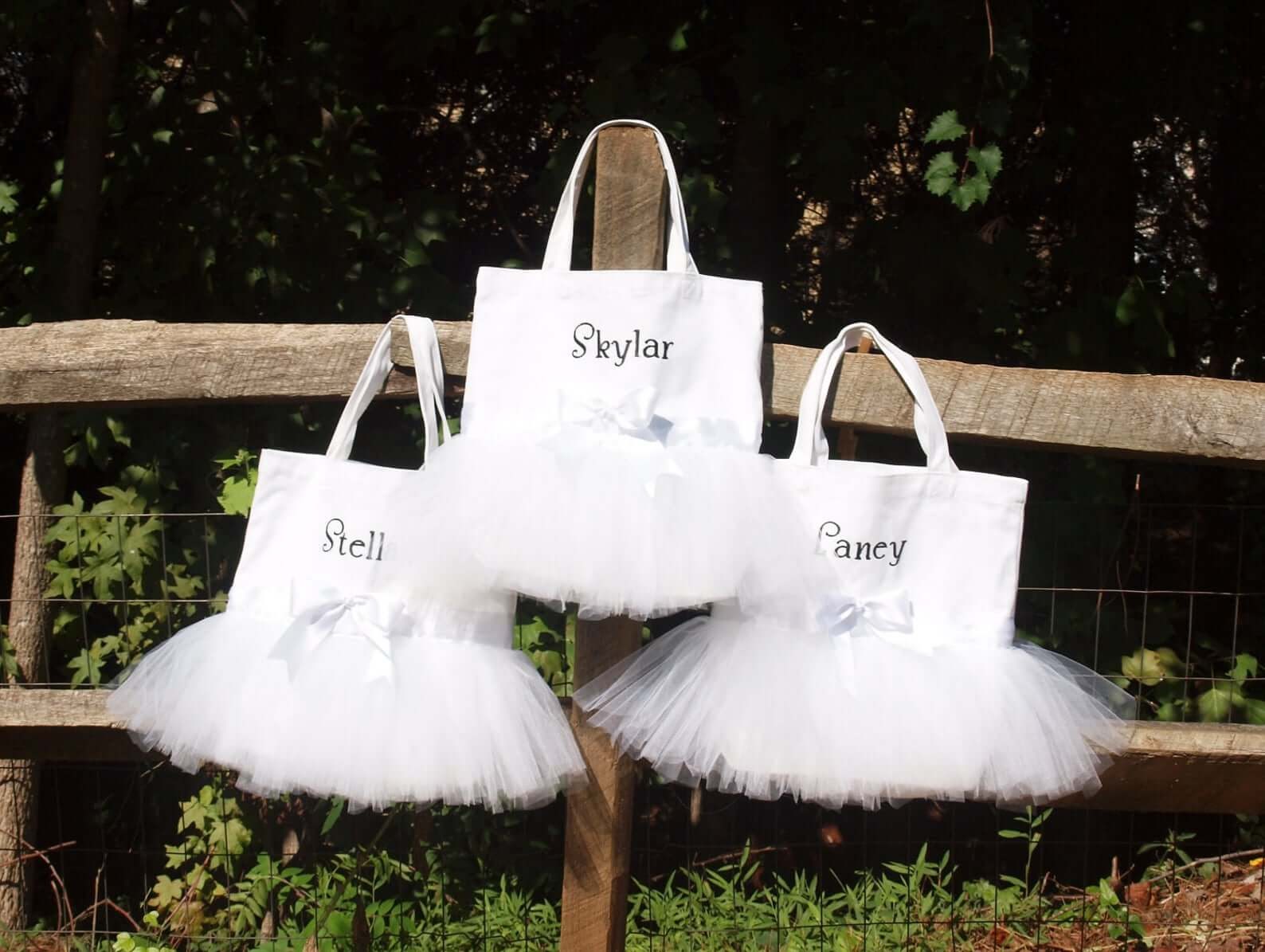 Personalized tote with a tutu sewn onto it