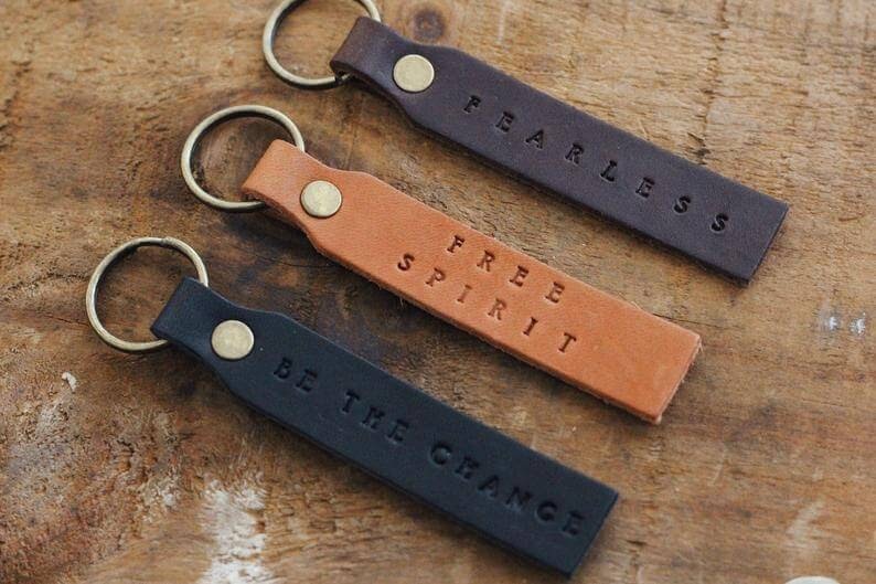Stamped leather keychain