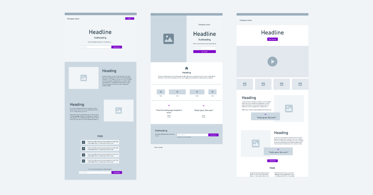 Landing page wireframe templates