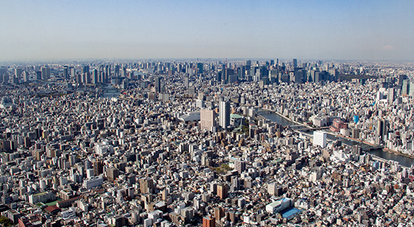 Aerial view of Tokyo with clear sky