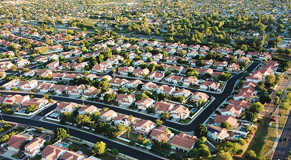 Aerial photo of suburban neighborhood