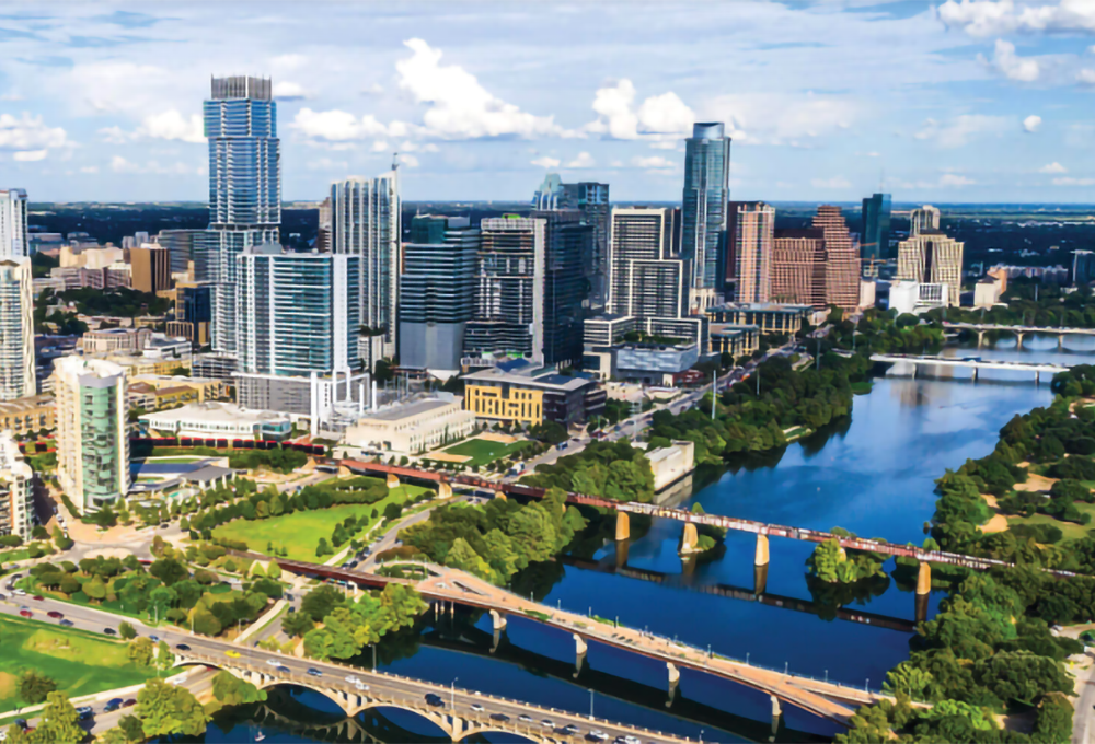 aerial view of downtown Austin