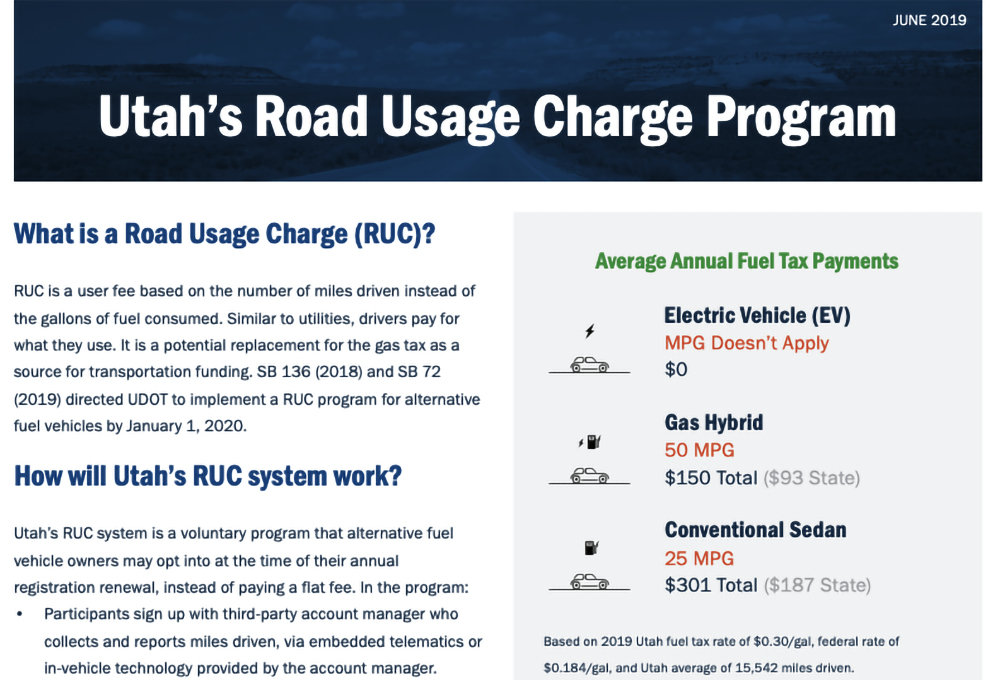 Utah's Road Usage Charge Program report page