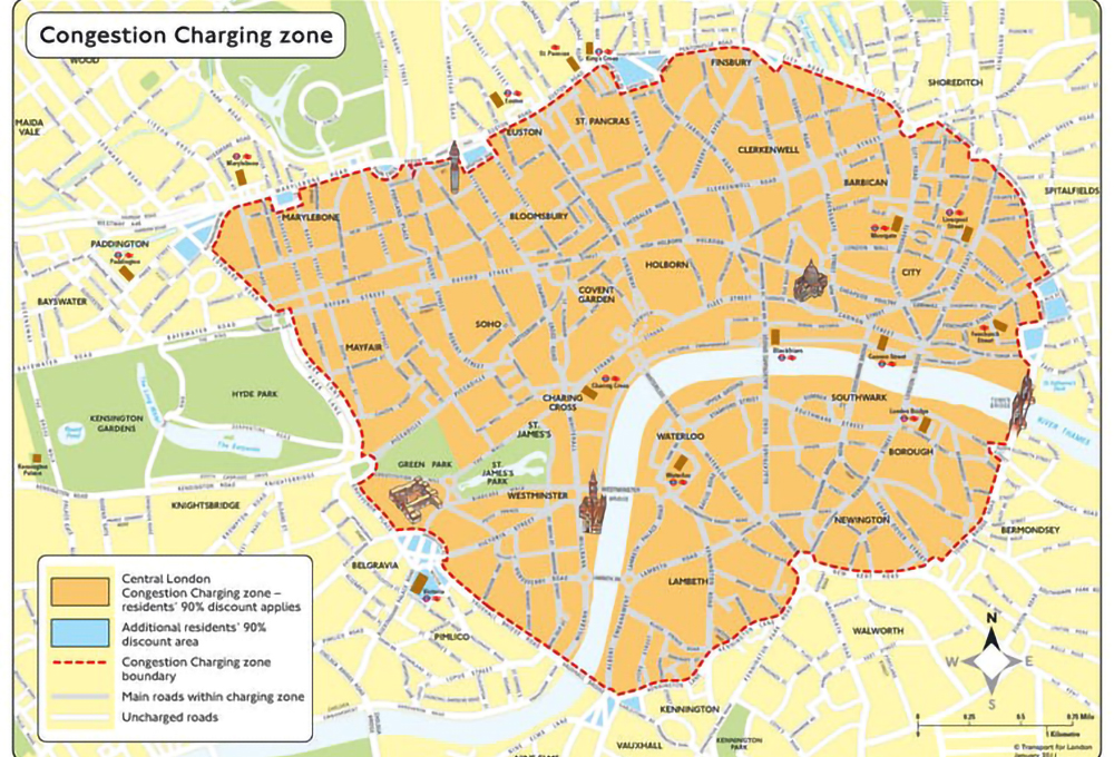 map of London congestion charging zone