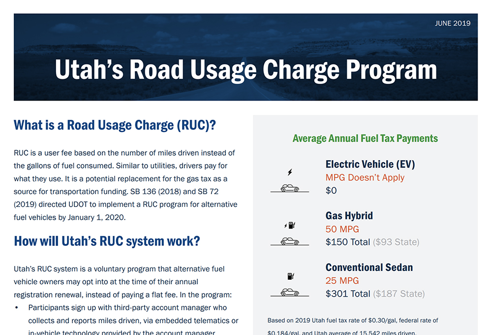 Utah's Road Usage Charge Program report page