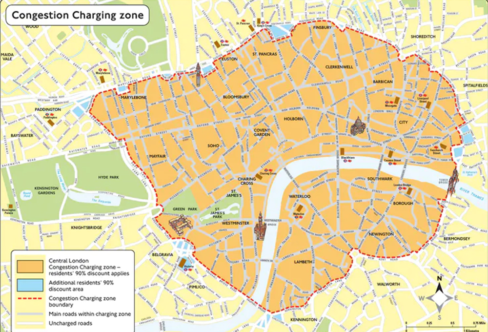 map of London congestion charging zone