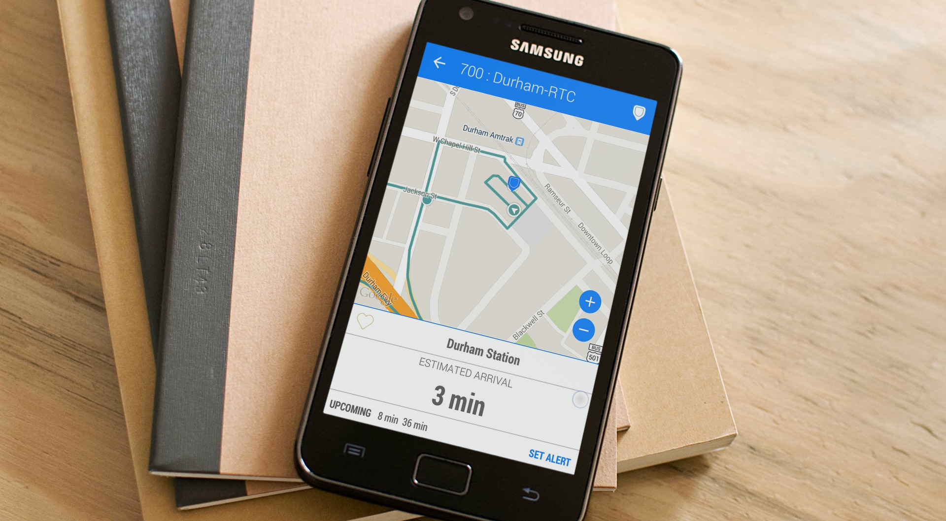 Smart phone with TransLoc's microtransit map displayed