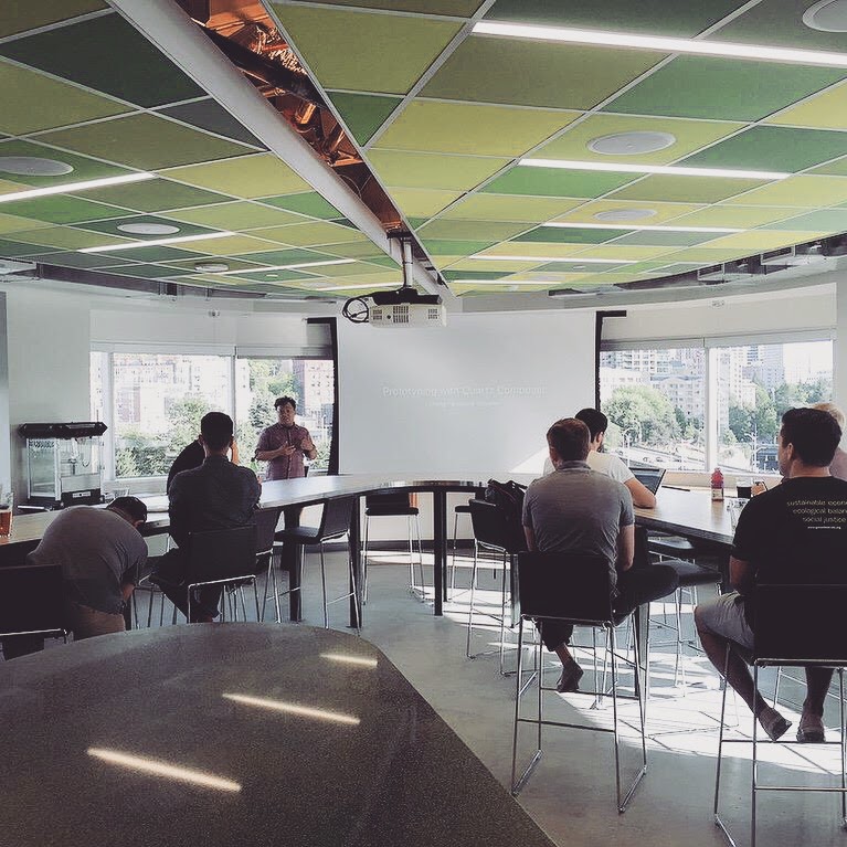 Photo of David speaking at the Seattle Prototypers group.
