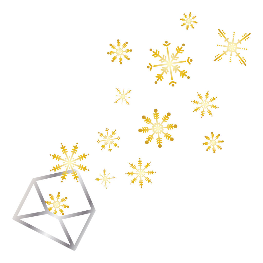 White envelope with snowflakes pouring out on to the screen