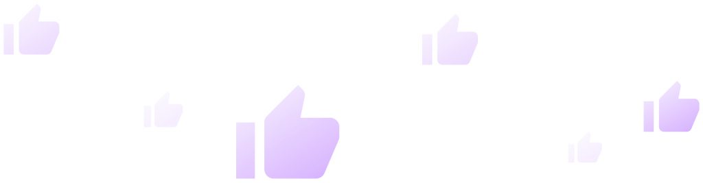 Multiple purple social media like icons scattered on white background