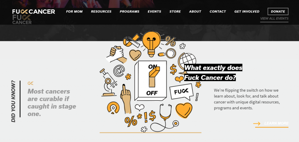 Screenshot of Fuck Cancer landing page