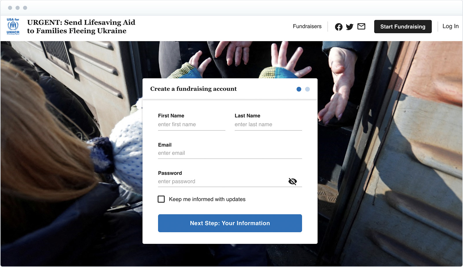 UNHCR's fundraiser form