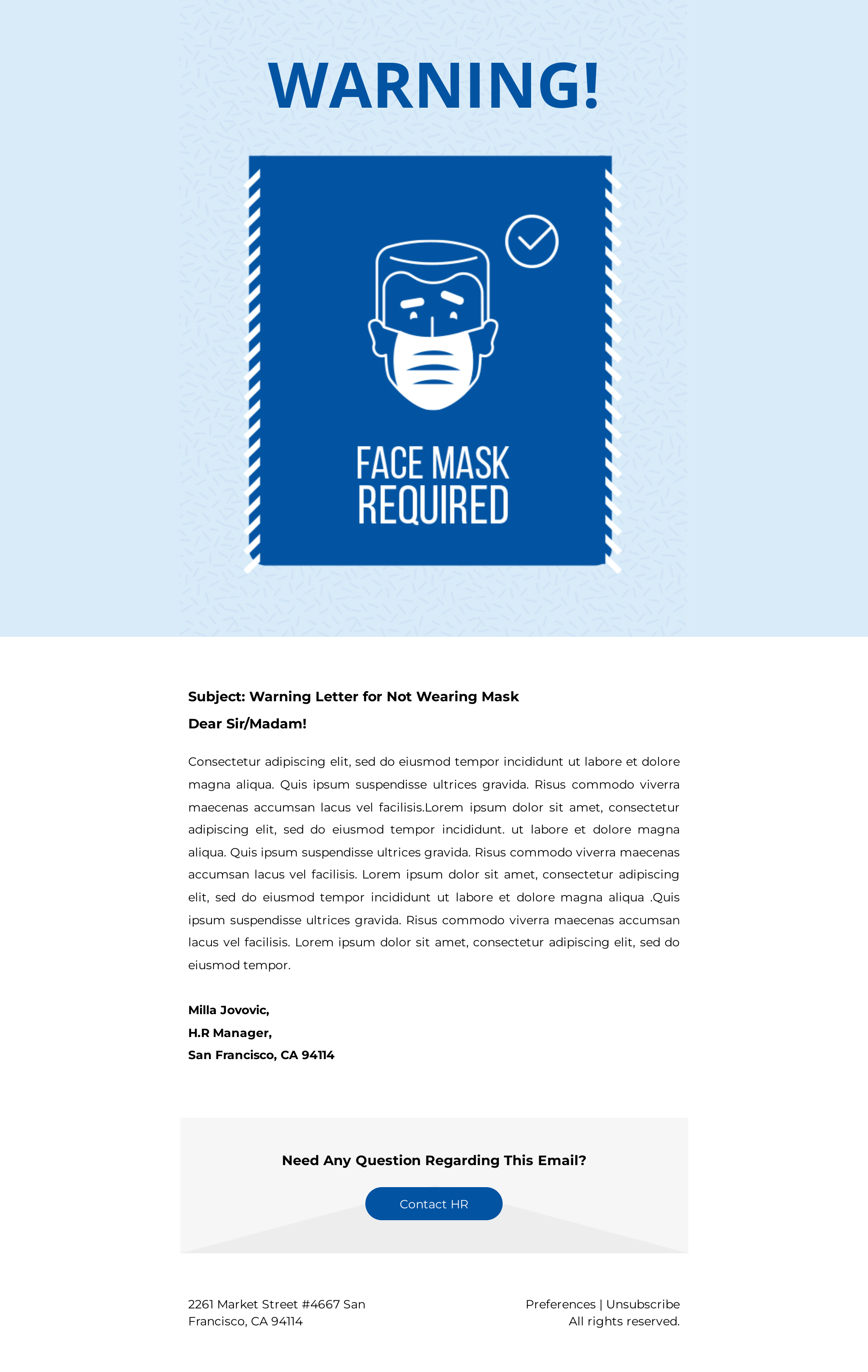 Warning for Not Wearing Mask Email Template Unlayer