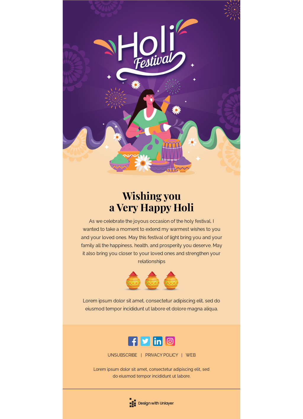 Happy Holi Email Template Unlayer