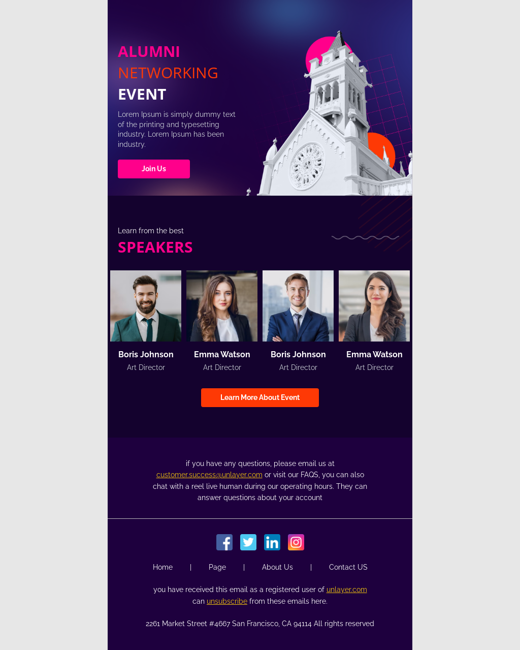 Alumni Networking Event Email Template Unlayer