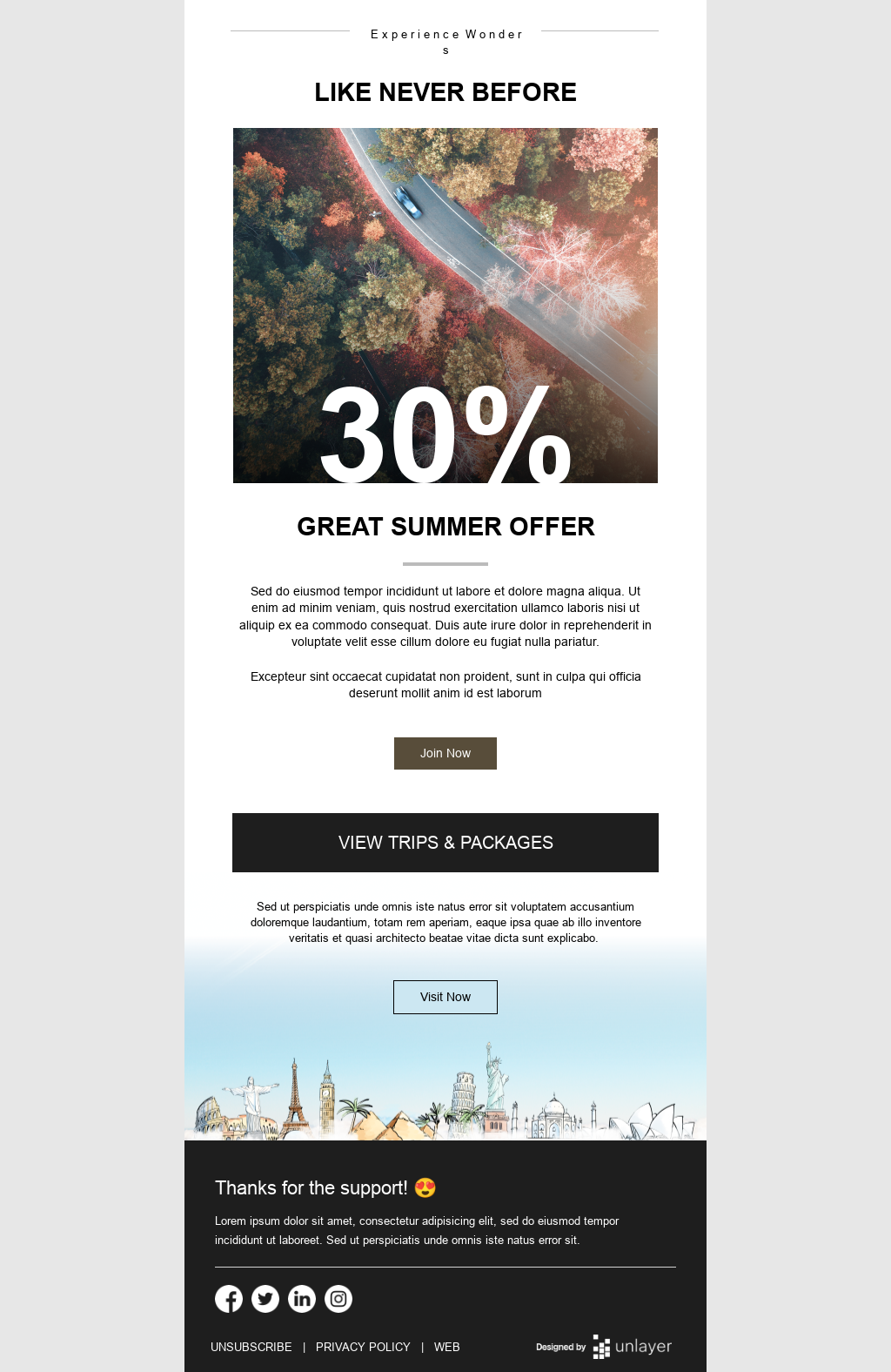 Travel Announcement Email Template Unlayer