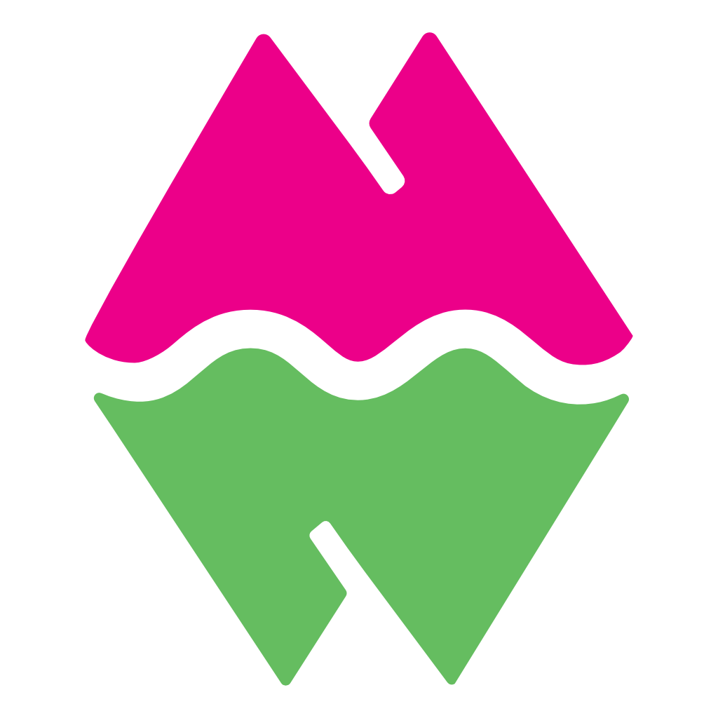 Meow Wolf tiny logo with a pink M and a green W below it